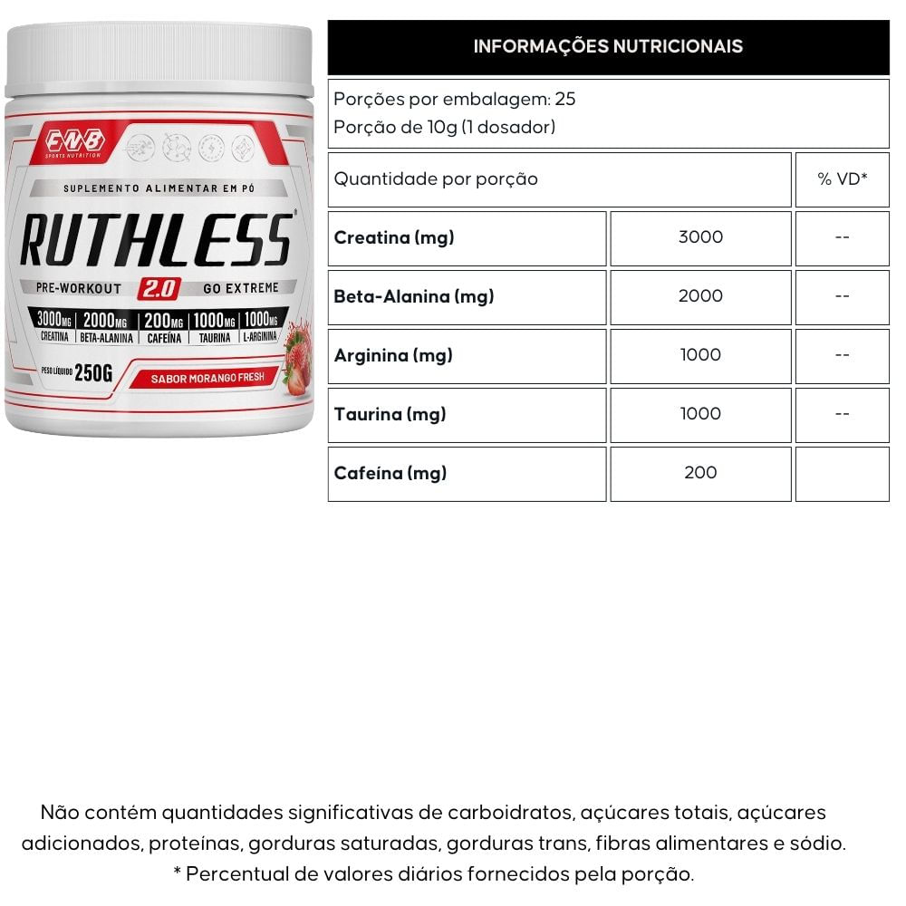 Pré-Treino Ruthless 2.0 Morango FNB Sports 250g