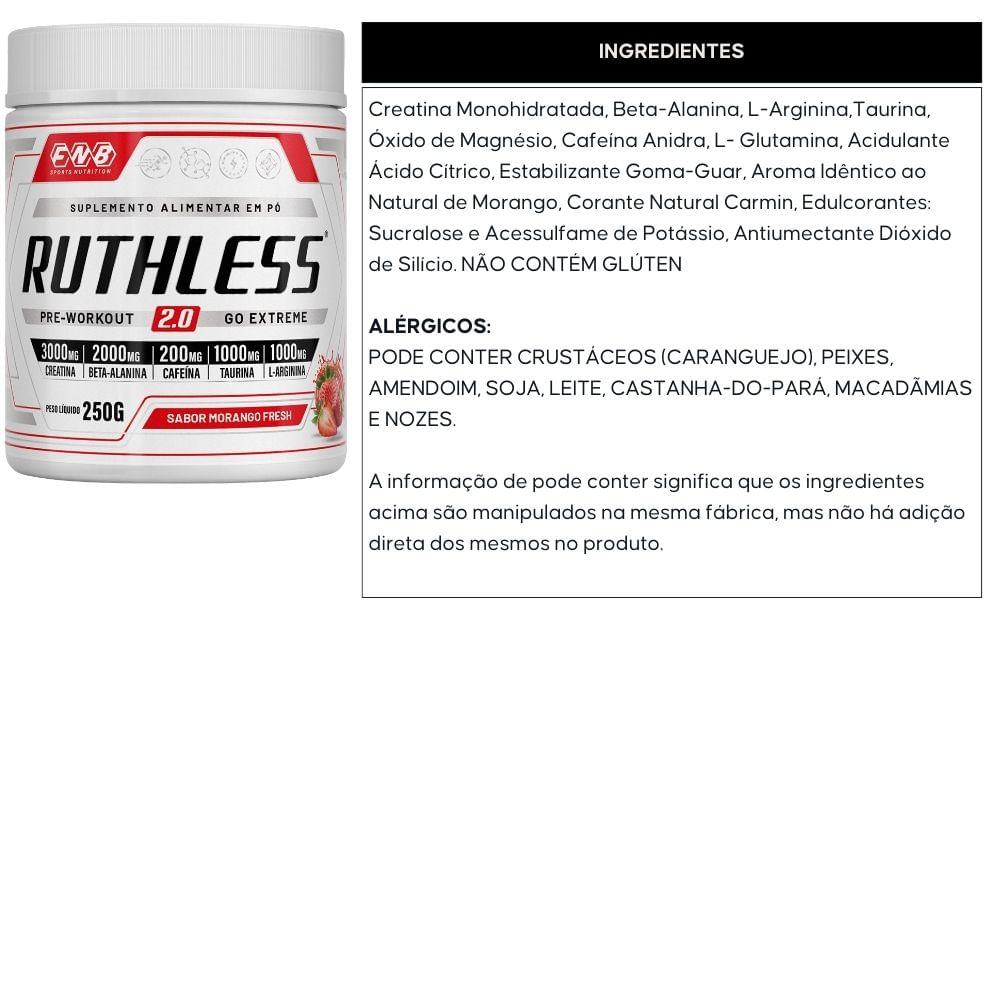 Pré-Treino Ruthless 2.0 Morango FNB Sports 250g