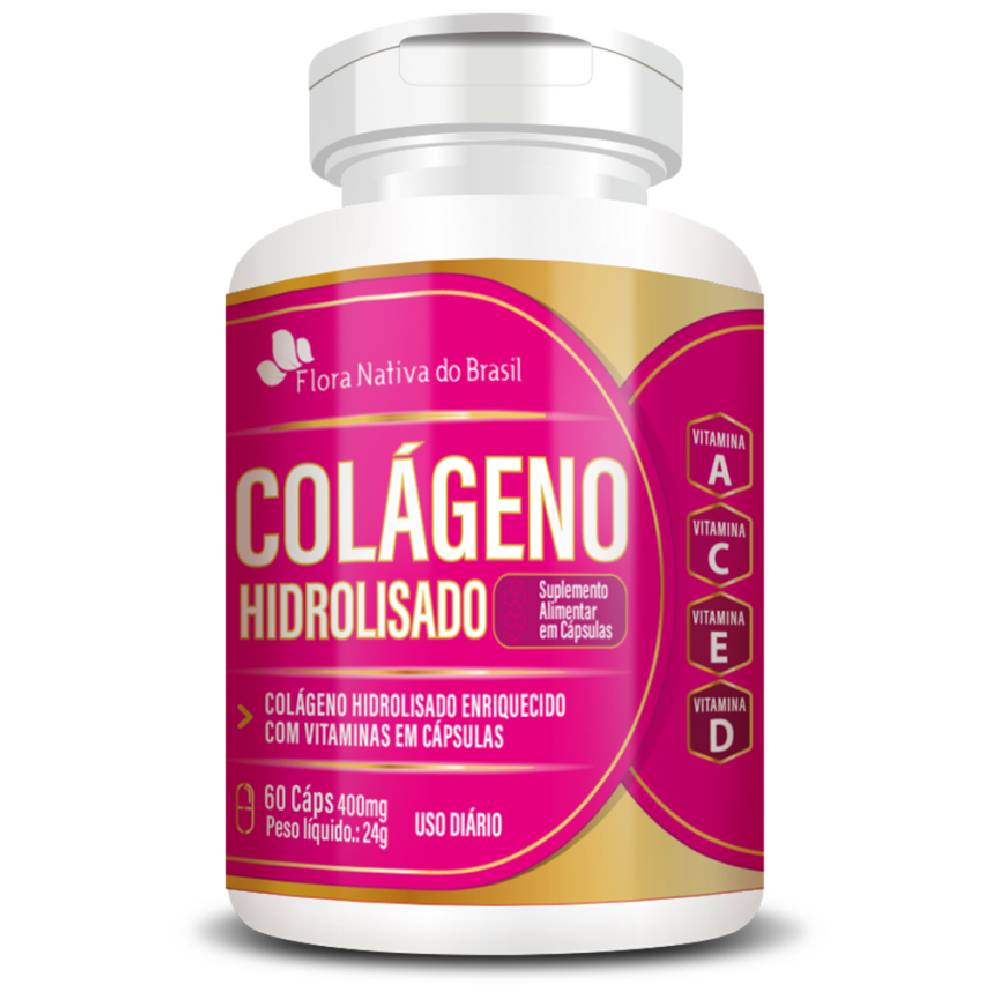 Colágeno Hidrolisado Com Vitaminas Flora Nativa 60 Cápsulas