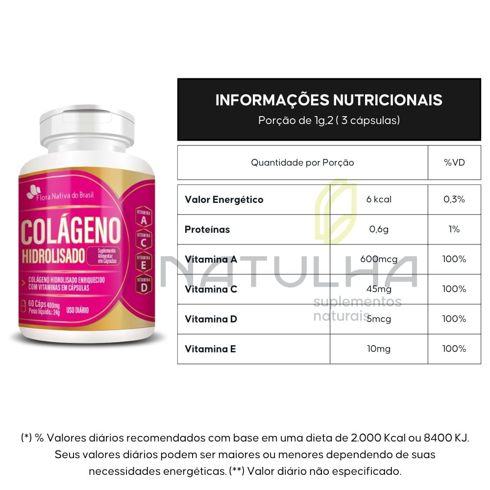 Colágeno Hidrolisado Com Vitaminas Flora Nativa 60 Cápsulas