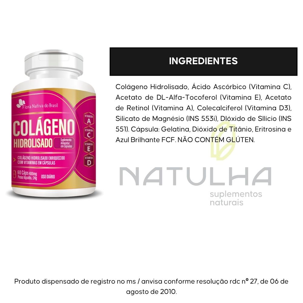 Colágeno Hidrolisado Com Vitaminas Flora Nativa 60 Cápsulas