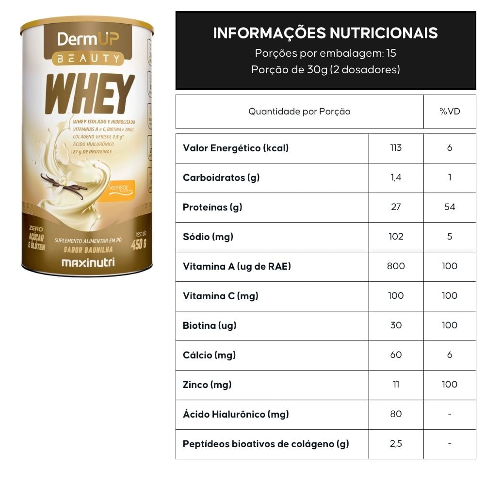 DermUp Beauty Whey Maxinutri Baunilha 450g