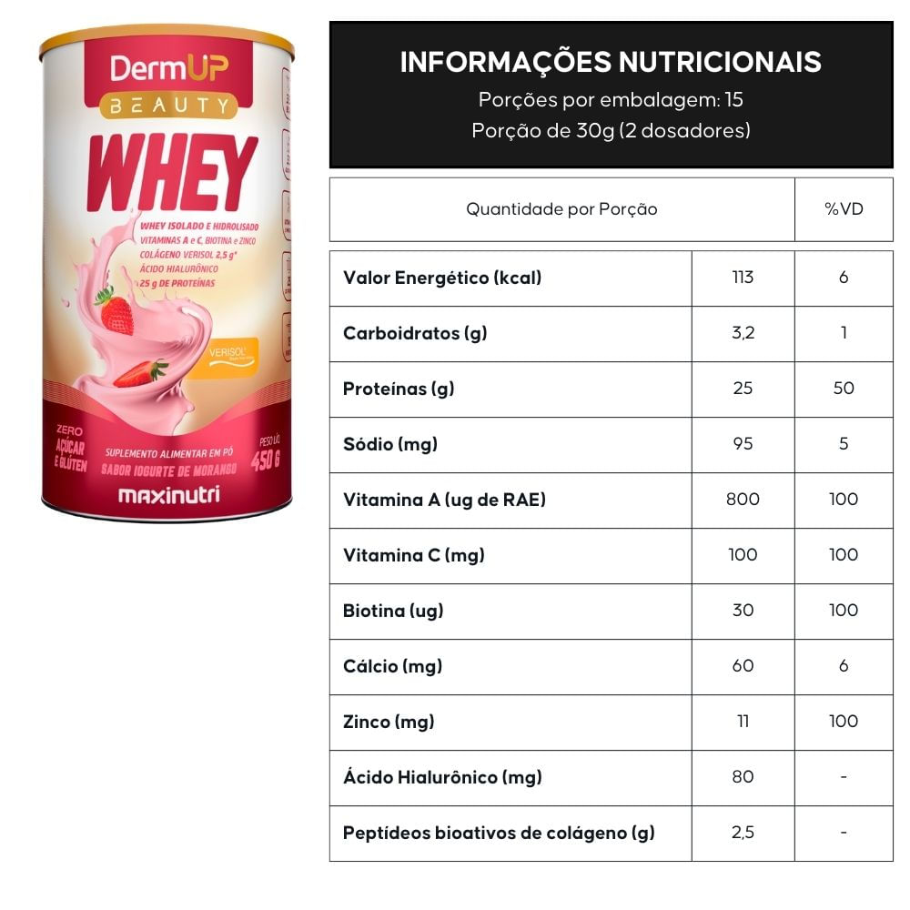 DermUp Beauty Whey Maxinutri Iogurte de Morango 450g