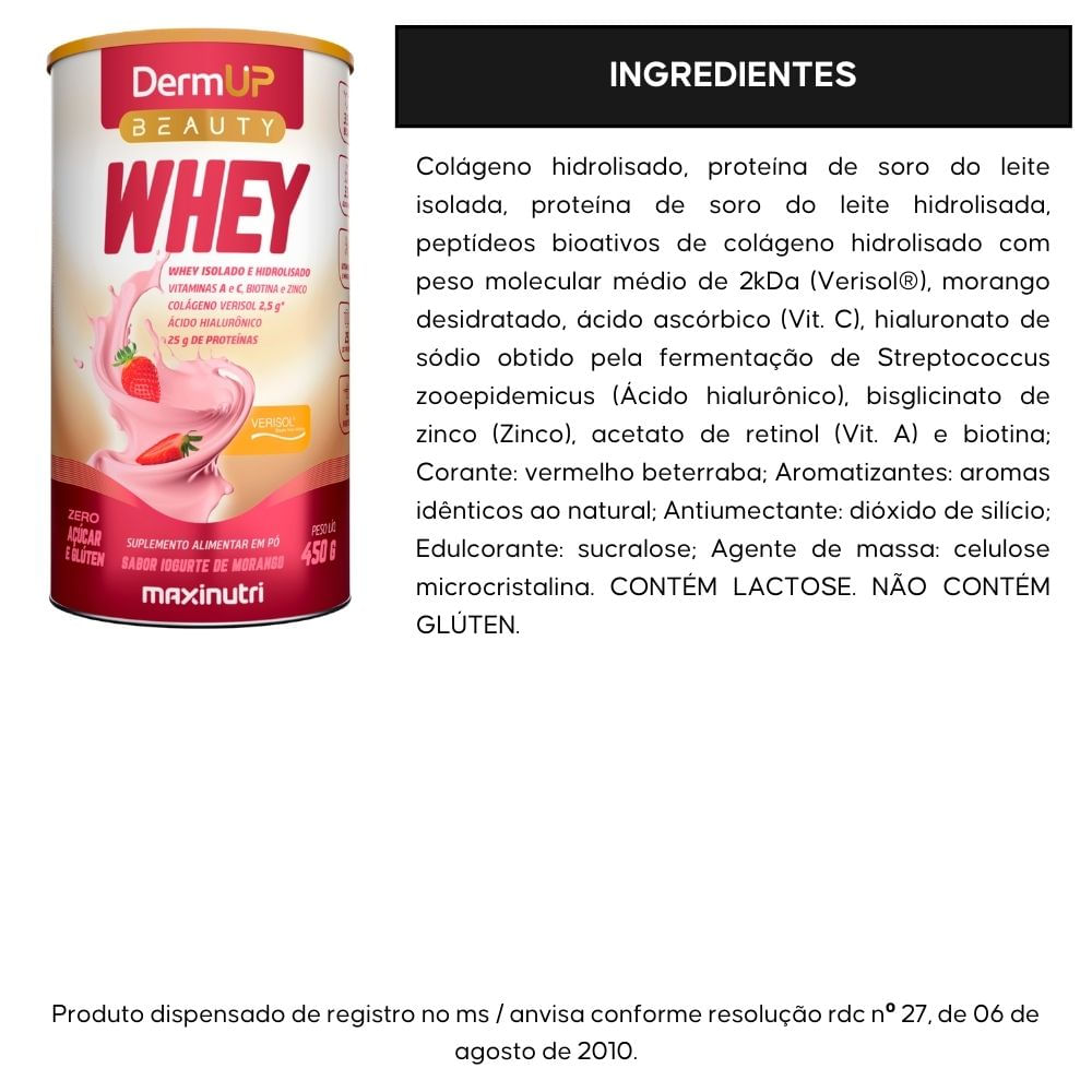 DermUp Beauty Whey Maxinutri Iogurte de Morango 450g