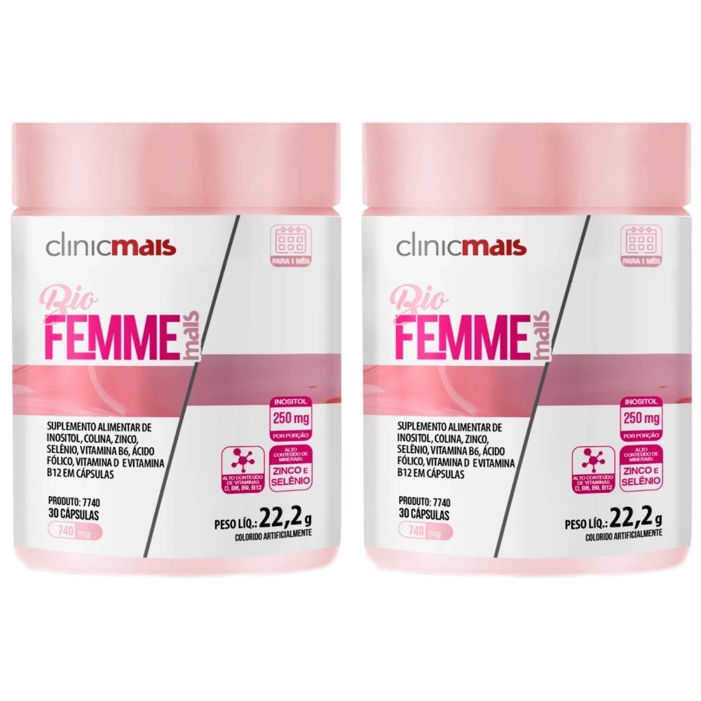 Kit 2 Bio Femme Inositol Com vitaminas Clinicmais 30 Cápsulas