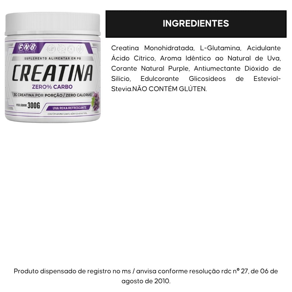 Creatina Zero Carbo FNB Sports Uva 300g