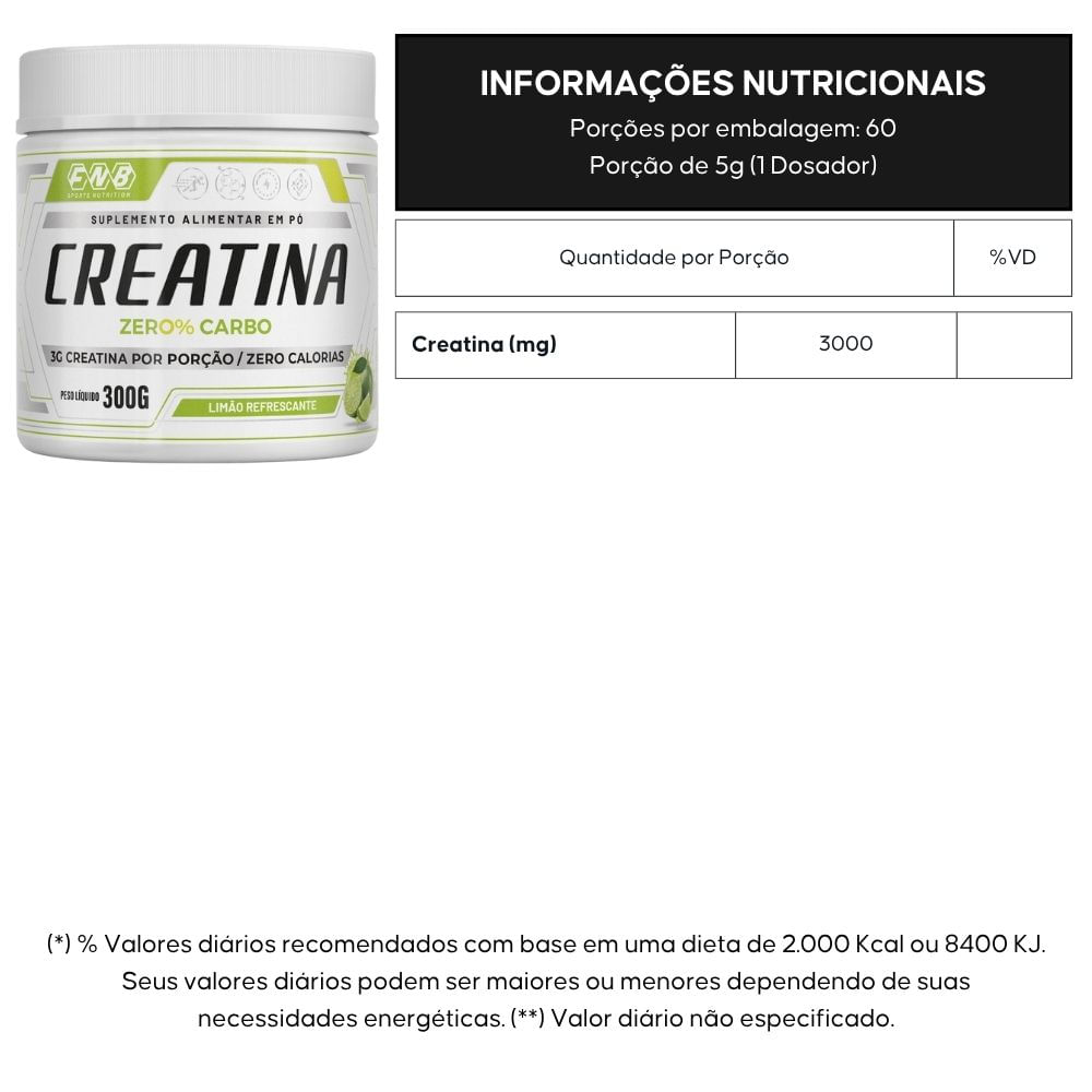 Creatina Zero Carbo FNB Sports Limão 300g
