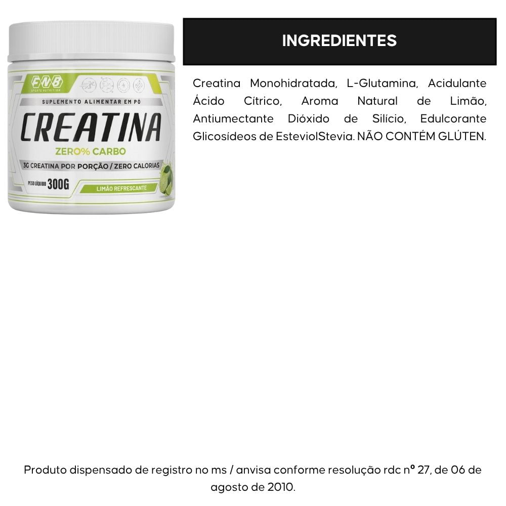 Creatina Zero Carbo FNB Sports Limão 300g