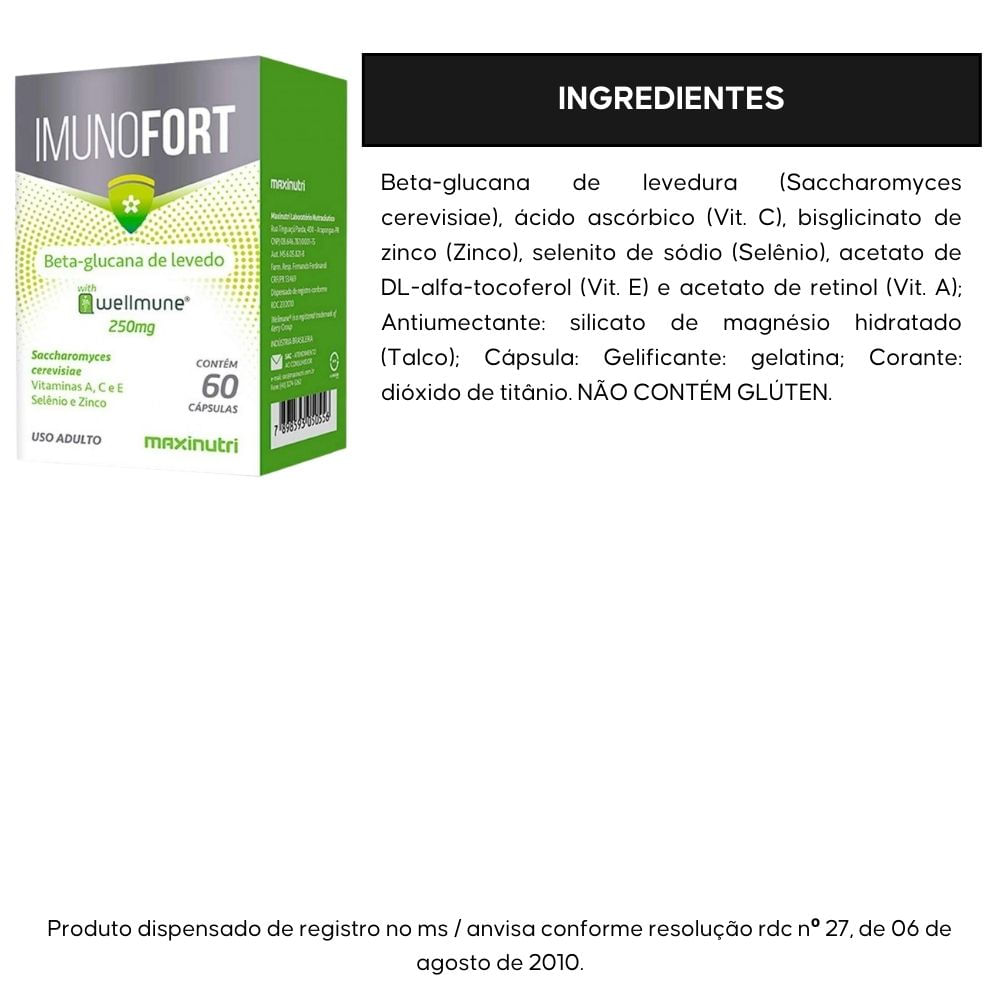 Imunofort Wellmune + Vitaminas A, C, E, Zinco e Selênio Maxinutri 60 Cápsulas