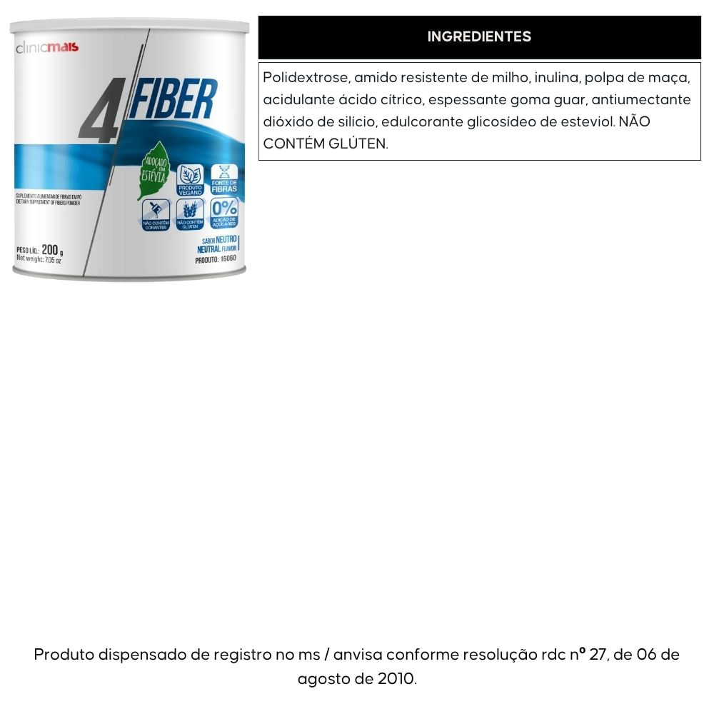 Kit 2 4 Fiber Fibras Em Pó Clinicmais 200g