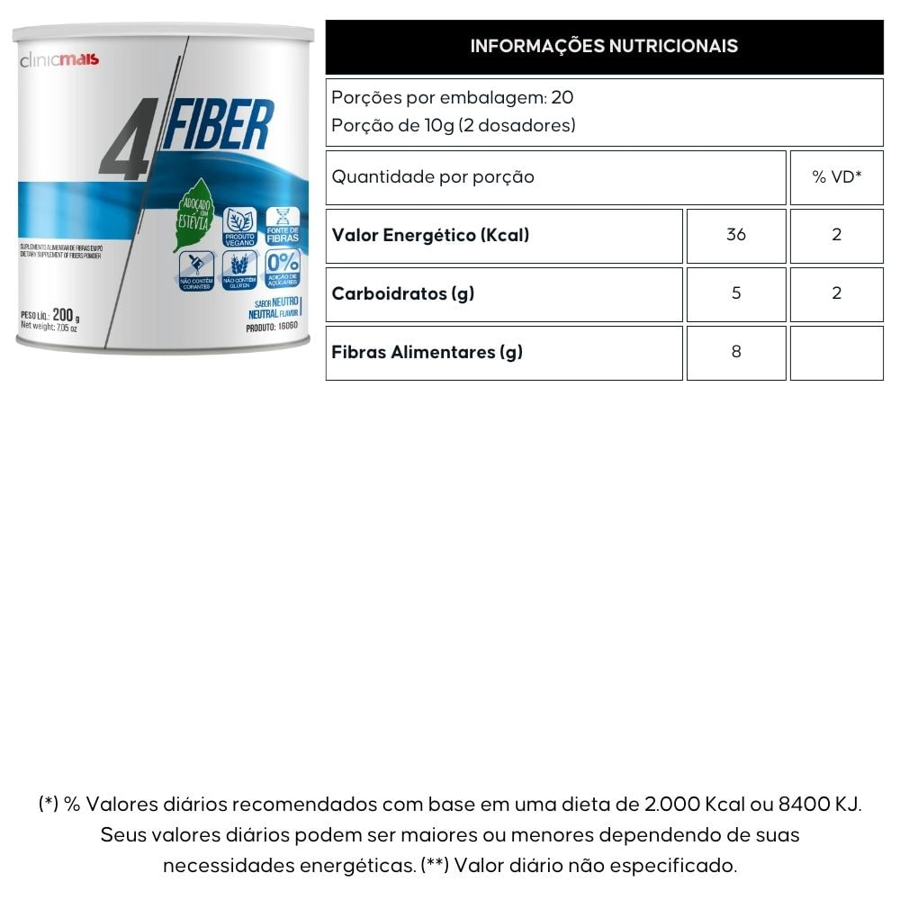 Kit 2 4 Fiber Fibras Em Pó Clinicmais 200g