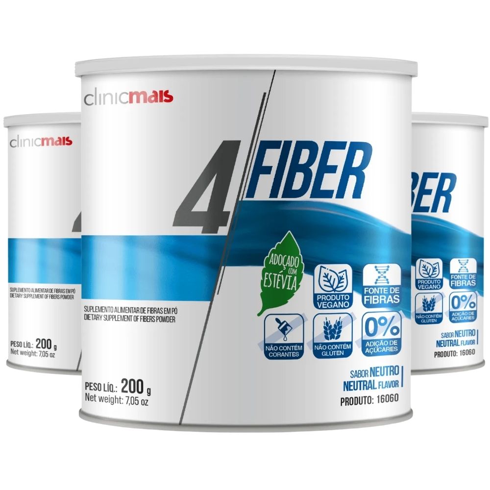 Kit 3 4 Fiber Fibras Em Pó Clinicmais 200g