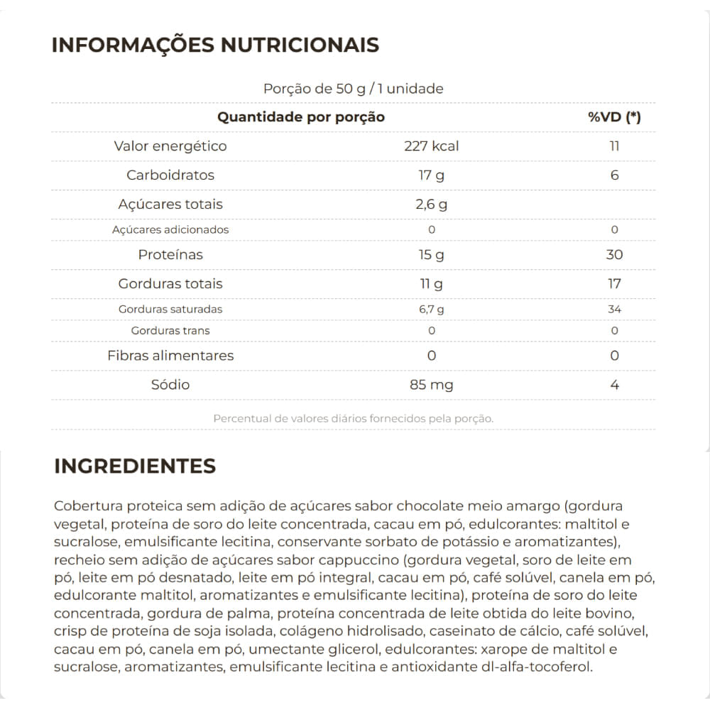 Barra de Proteína 3 Corações Cappuccino Classic 50g