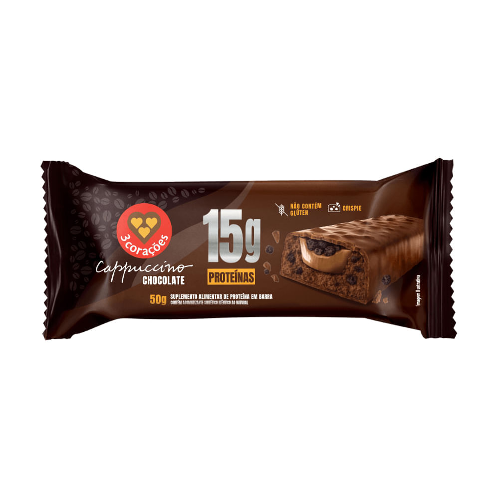 Barra de Proteína 3 Corações Cappuccino Chocolate 50g