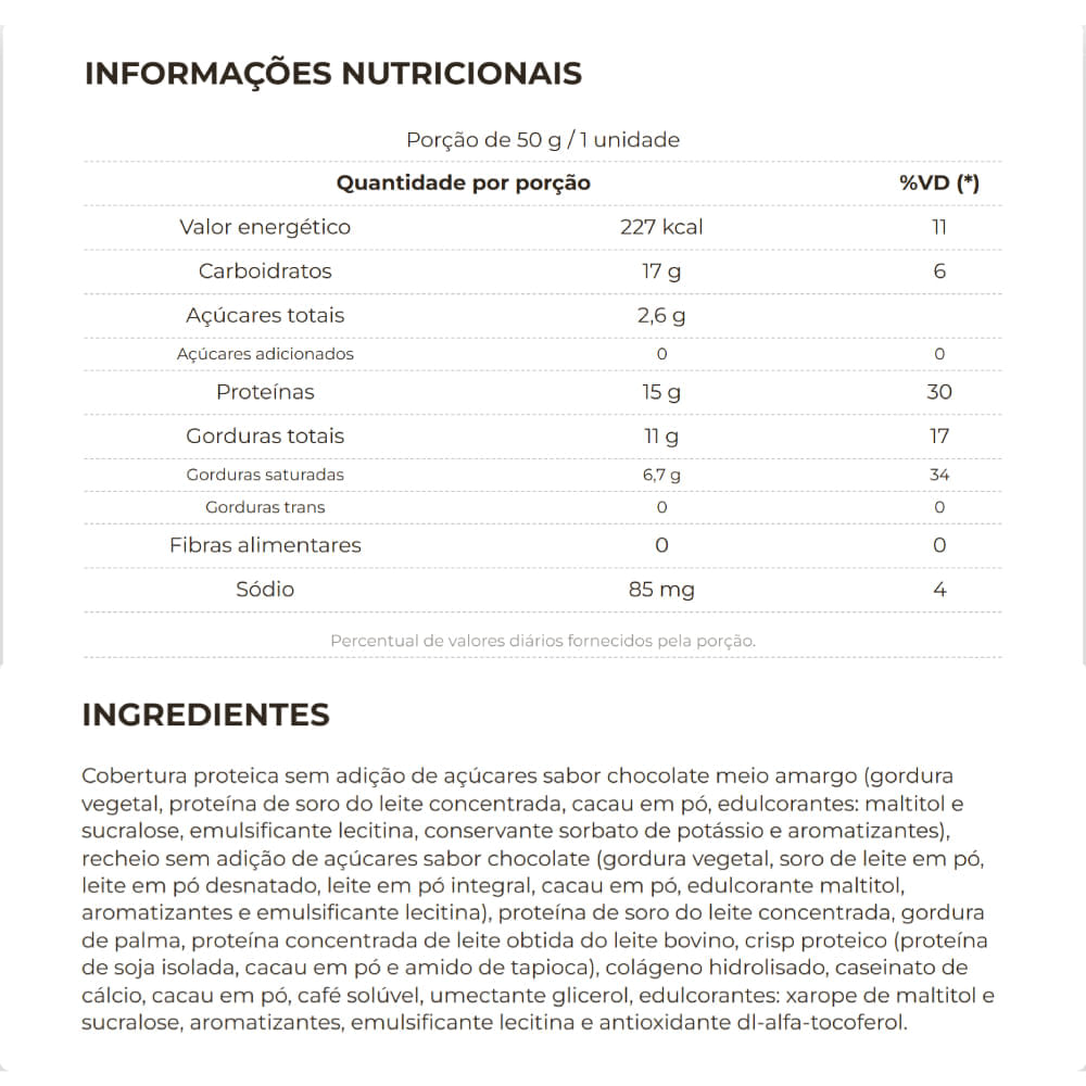 Barra de Proteína 3 Corações Cappuccino Chocolate 50g