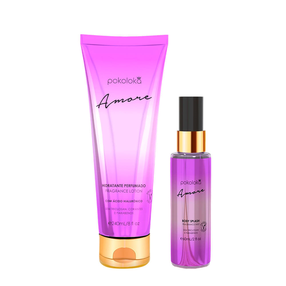 Kit Amore Pokoloka Body Splash Feminino 60ml + Hidratante 240ml