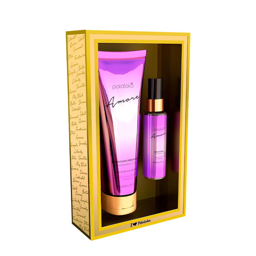 Kit Amore Pokoloka Body Splash Feminino 60ml + Hidratante 240ml