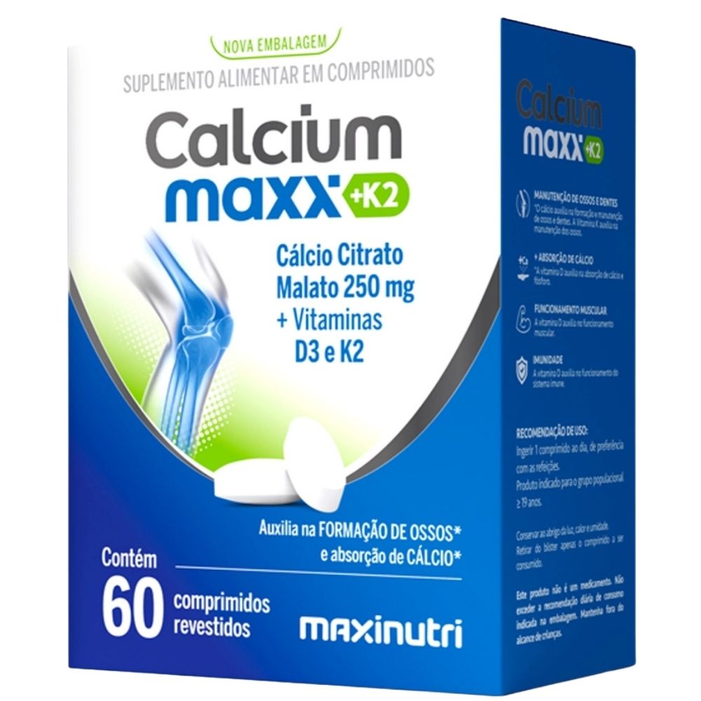 Calcium Maxx K2 Cálcio Citrato Malato + Vitaminas D3 e K2 Maxinutri 60 Comprimidos
