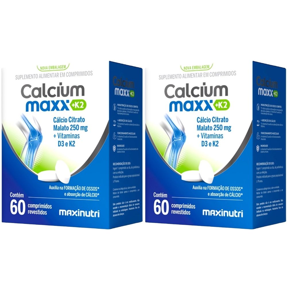 Kit 2 Calcium Maxx K2 Cálcio Citrato Malato + Vitaminas D3 e K2 Maxinutri 60 Comprimidos