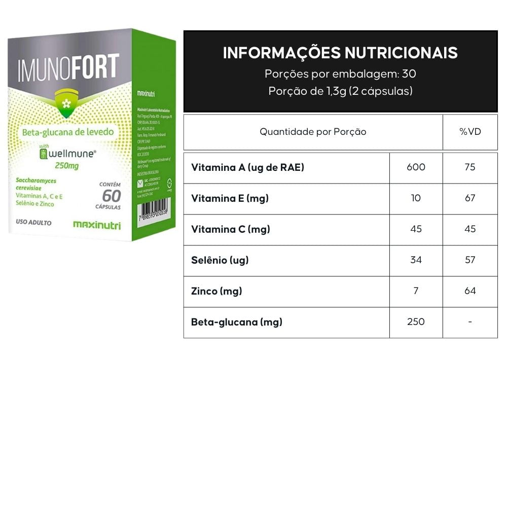 Kit 2 Imunofort Wellmune + Vitaminas A, C, E, Zinco e Selênio Maxinutri 60 Cápsulas