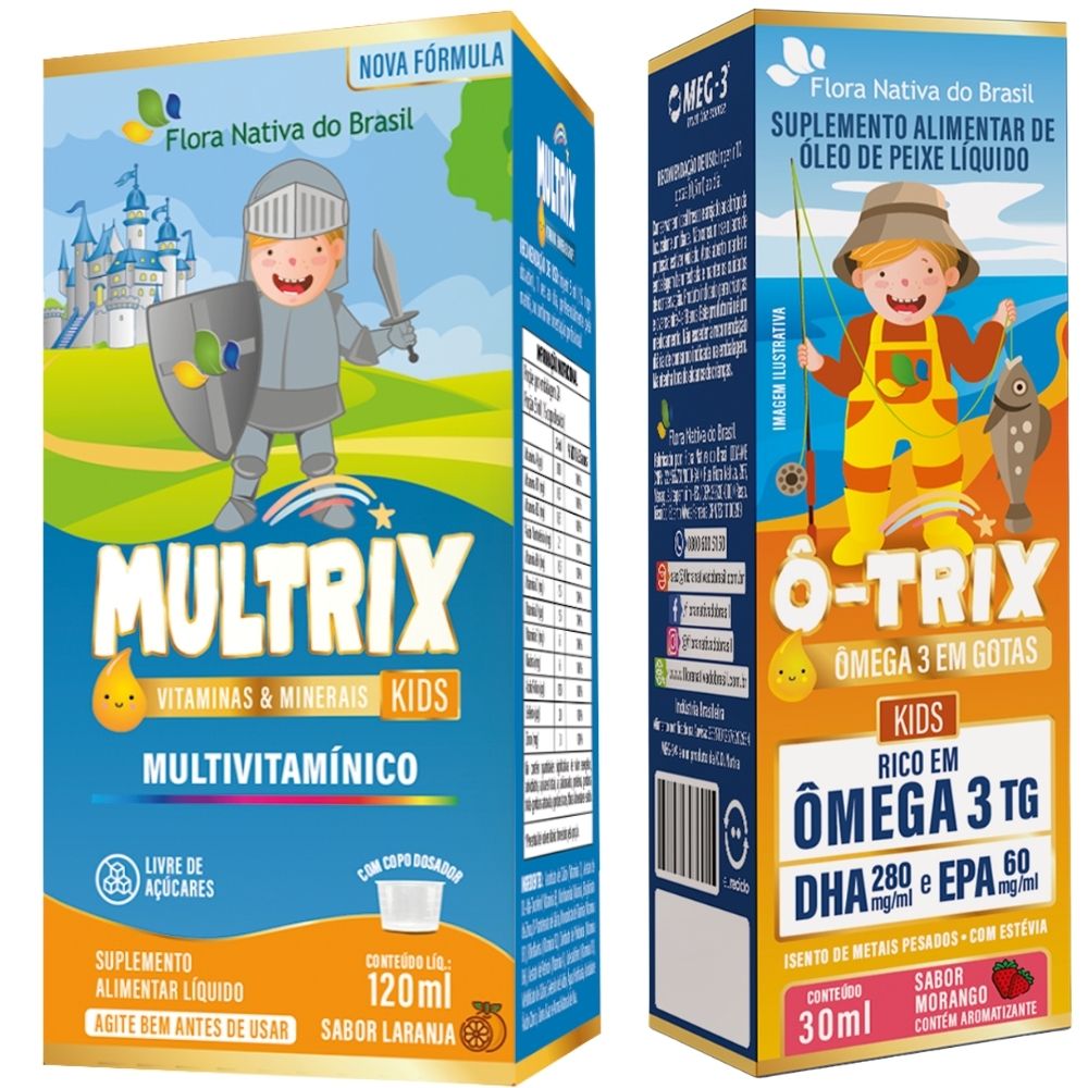 Kit Flora Nativa Multrix Laranja 120ml + Ô-trix Morango 30ml