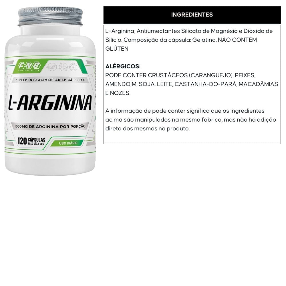Kit 2 L-Arginina 1300mg FNB Sports 120 Cápsulas