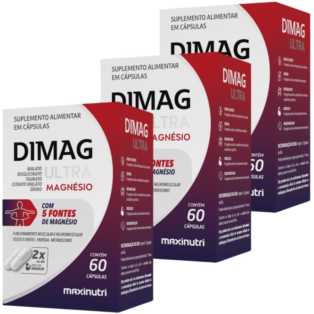 Kit 3 Dimag Ultra 5 mangésios Maxinutri 60 Cápsulas