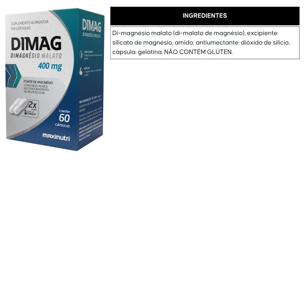 Kit 3 Dimag Dimalato de Magnésio 400mg Maxinutri 60 Cápsulas