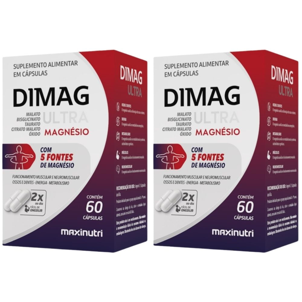 Kit 2 Dimag Ultra 5 Mangésios Maxinutri 60 Cápsulas