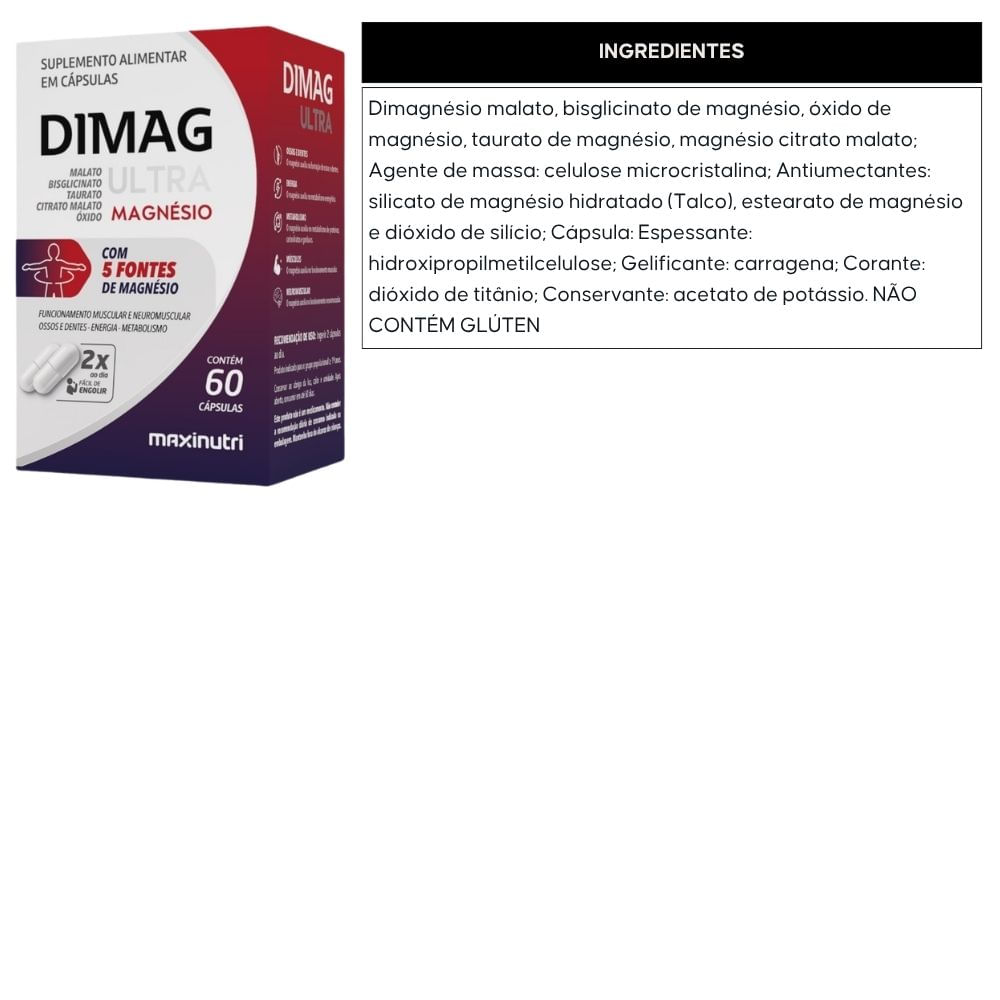 Kit 2 Dimag Ultra 5 Mangésios Maxinutri 60 Cápsulas