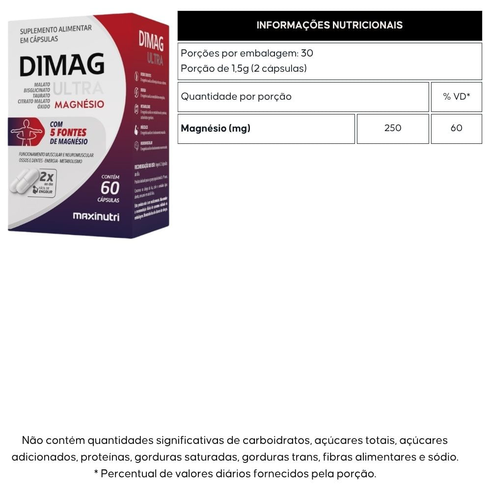 Kit 2 Dimag Ultra 5 Mangésios Maxinutri 60 Cápsulas