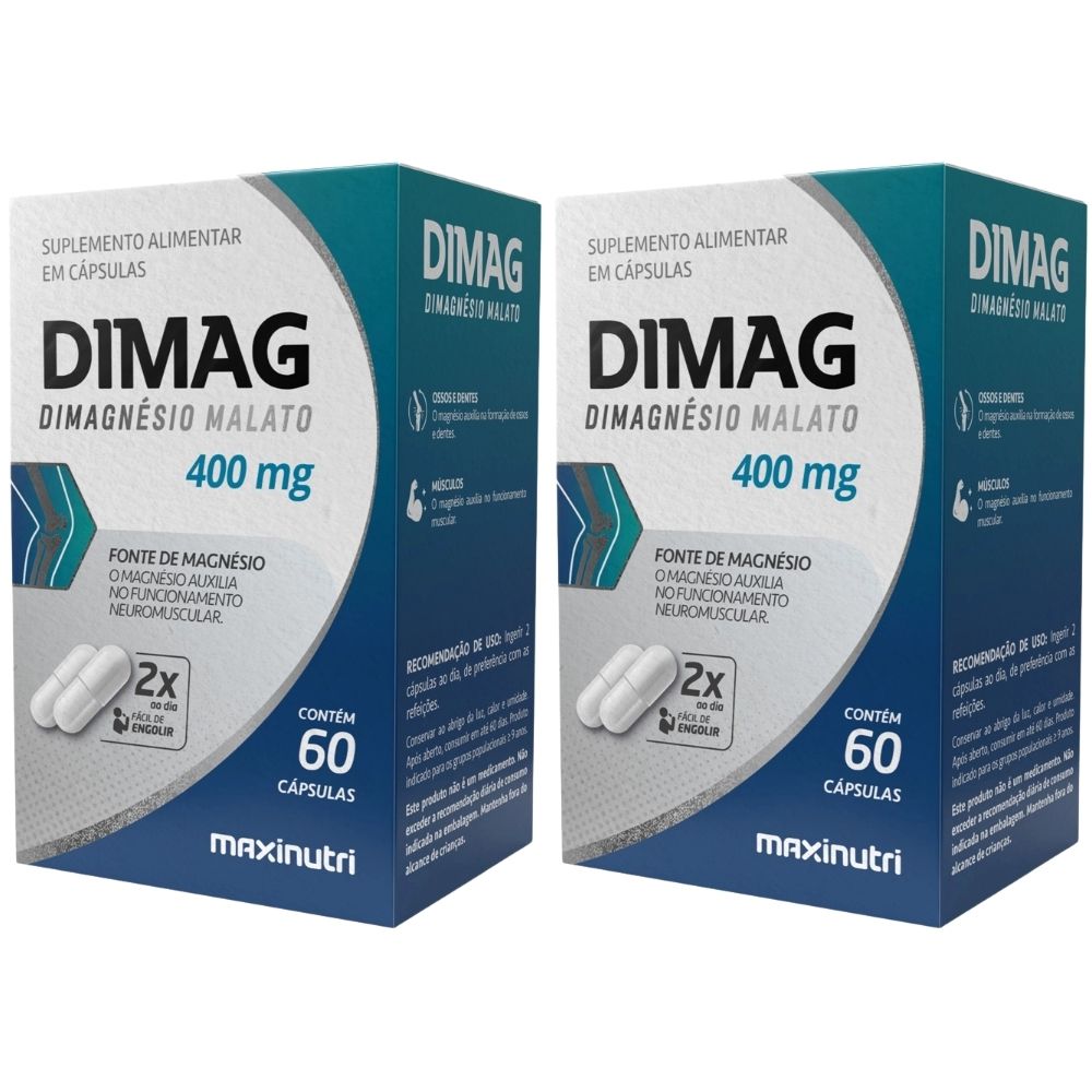 Kit 2 Dimag Dimalato De Magnésio 400mg Maxinutri 60 Cápsulas