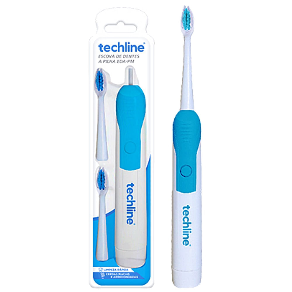 Escova Dental Elétrica Eda-01 Techline Com Refil Extra Azul