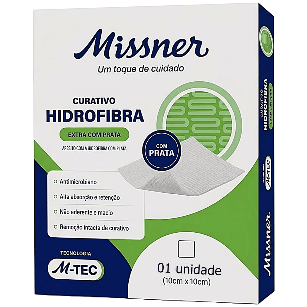 Curativo de Hidrofibra Extra Com Prata Missner 10cmx10cm Unidade