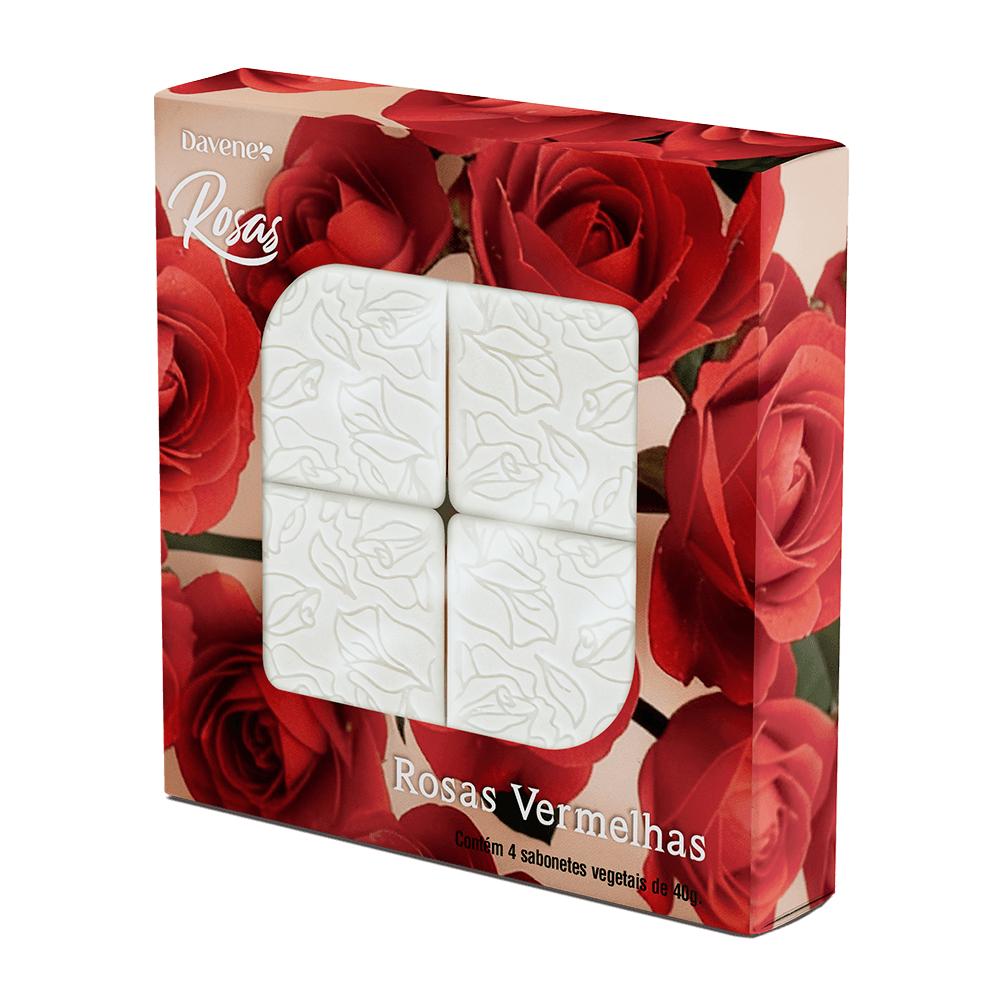 Kit Mini Sabonete Vegetal em Barra Rosas Vermelhas Davene 4x40g