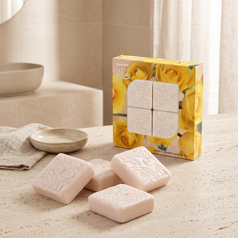 Kit Mini Sabonete Vegetal em Barra Rosas Amarela Davene 4x40g