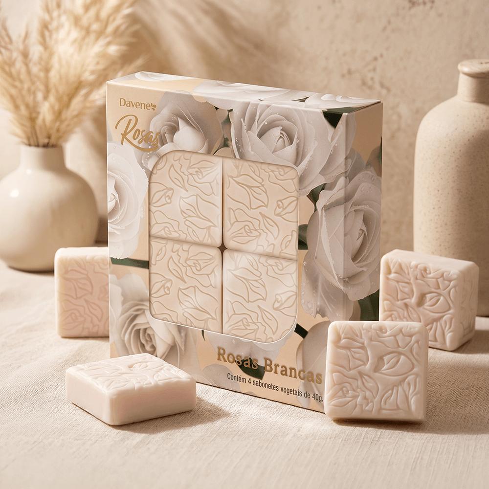 Kit Mini Sabonete Vegetal em Barra Rosas Branca Davene 4x40g