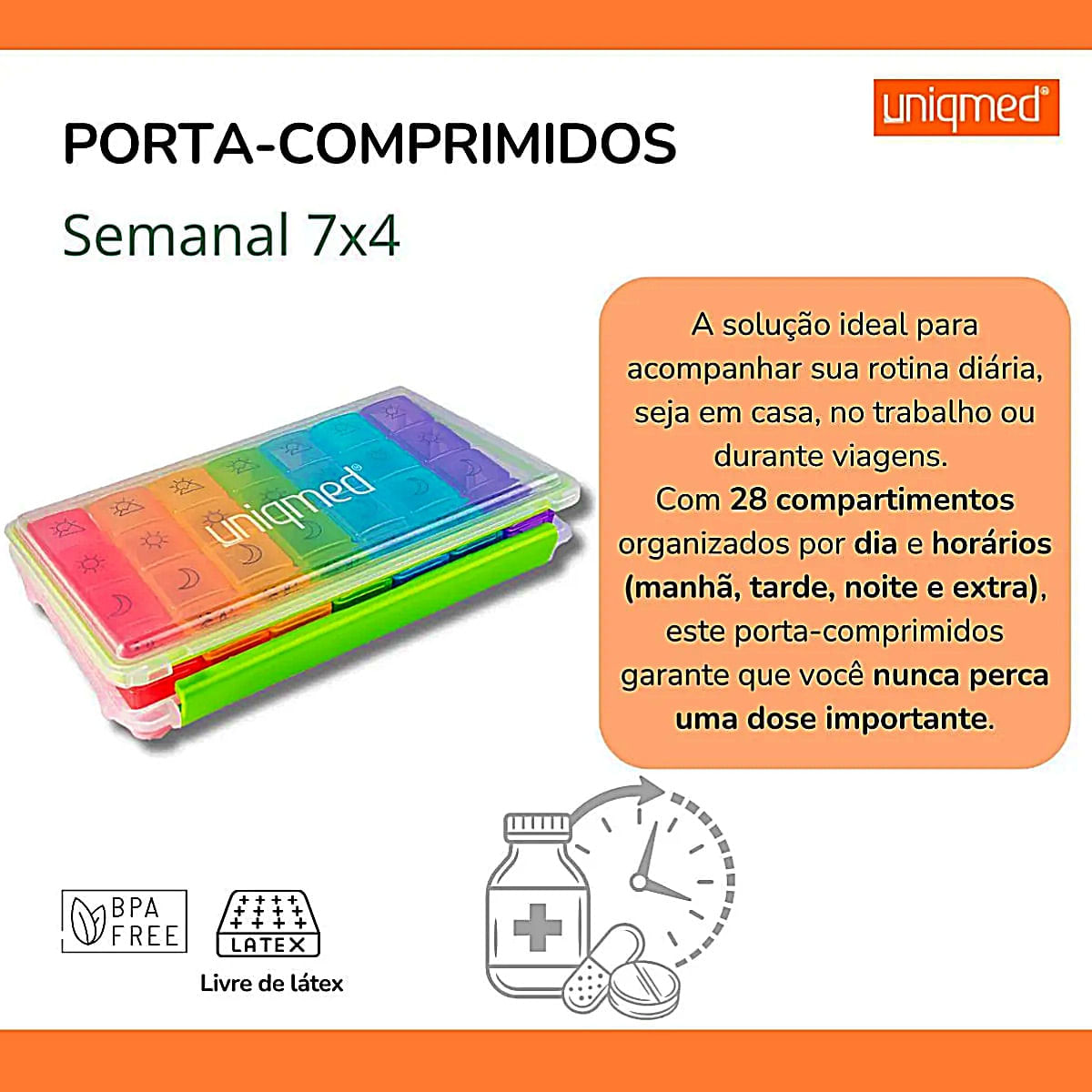 Porta-Comprimidos Semanal 7x4 Uniqmed Unidade