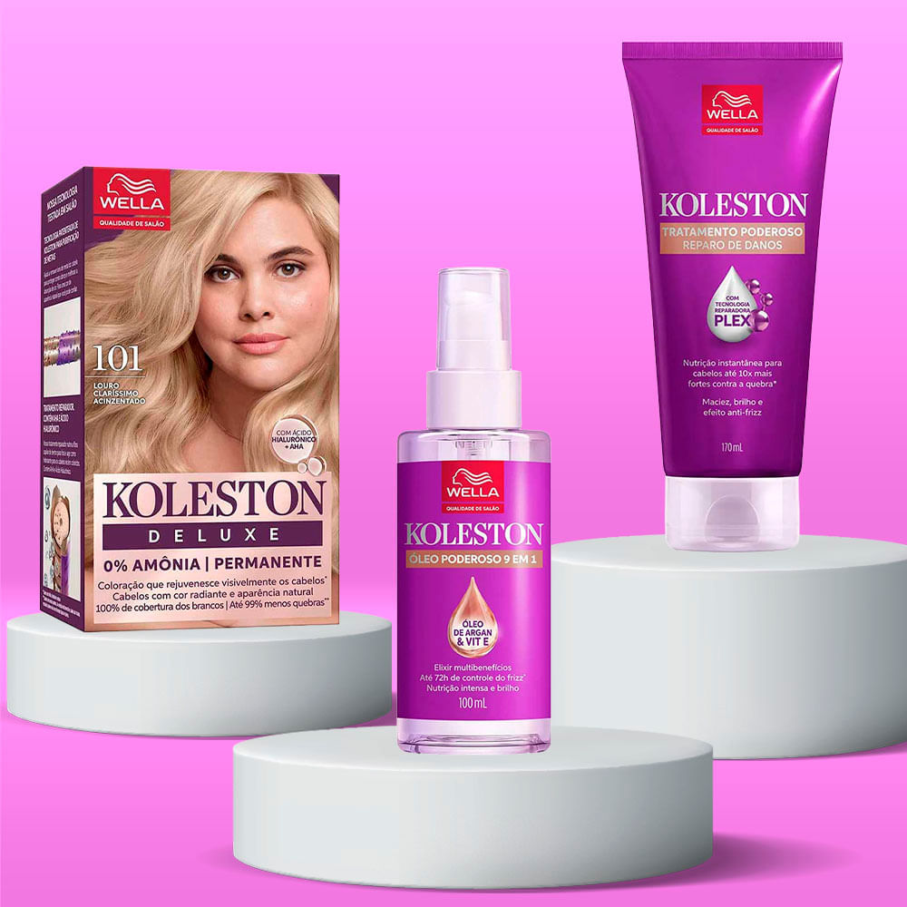 Kit Deluxe Koleston Coloração Louro Clarris 10.1 + Tratamento 100ml + Óleo Capilar 100ml