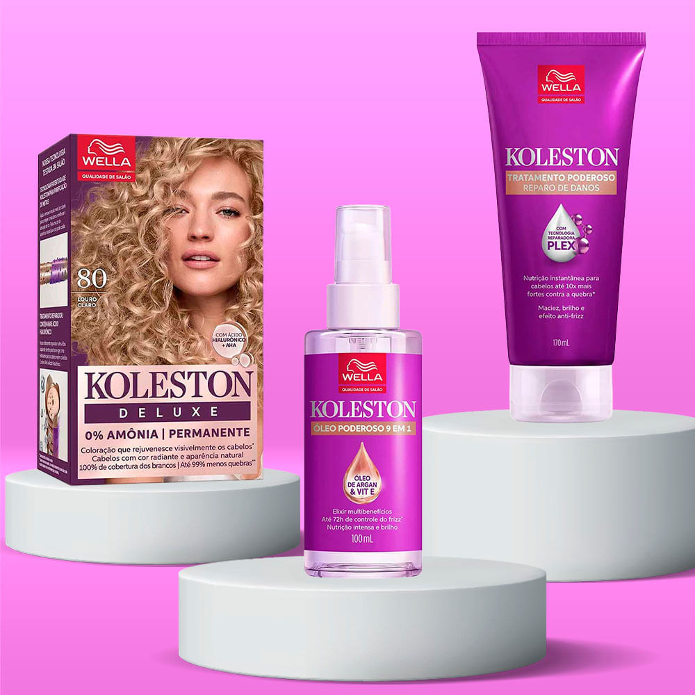 Kit Deluxe Koleston Coloração Louro 8.0 + Tratamento 100ml + Óleo Capilar 100ml