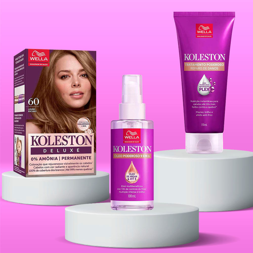 Kit Deluxe Koleston Coloração Louro Escuro 6.0 + Tratamento 100ml + Óleo Capilar 100ml