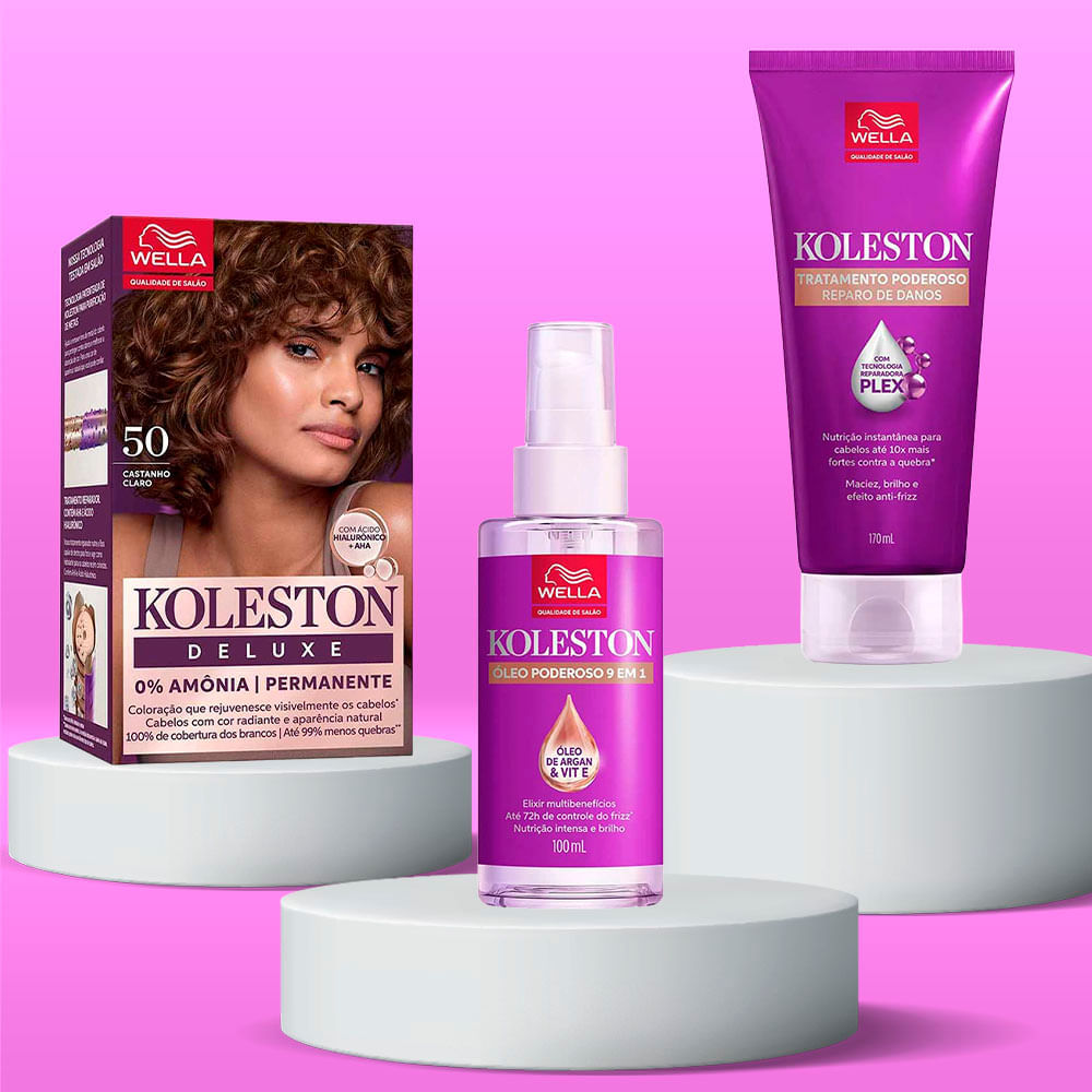 Kit Deluxe Koleston Coloração Castanho Claro 5.0 + Tratamento 100ml + Óleo Capilar 100ml