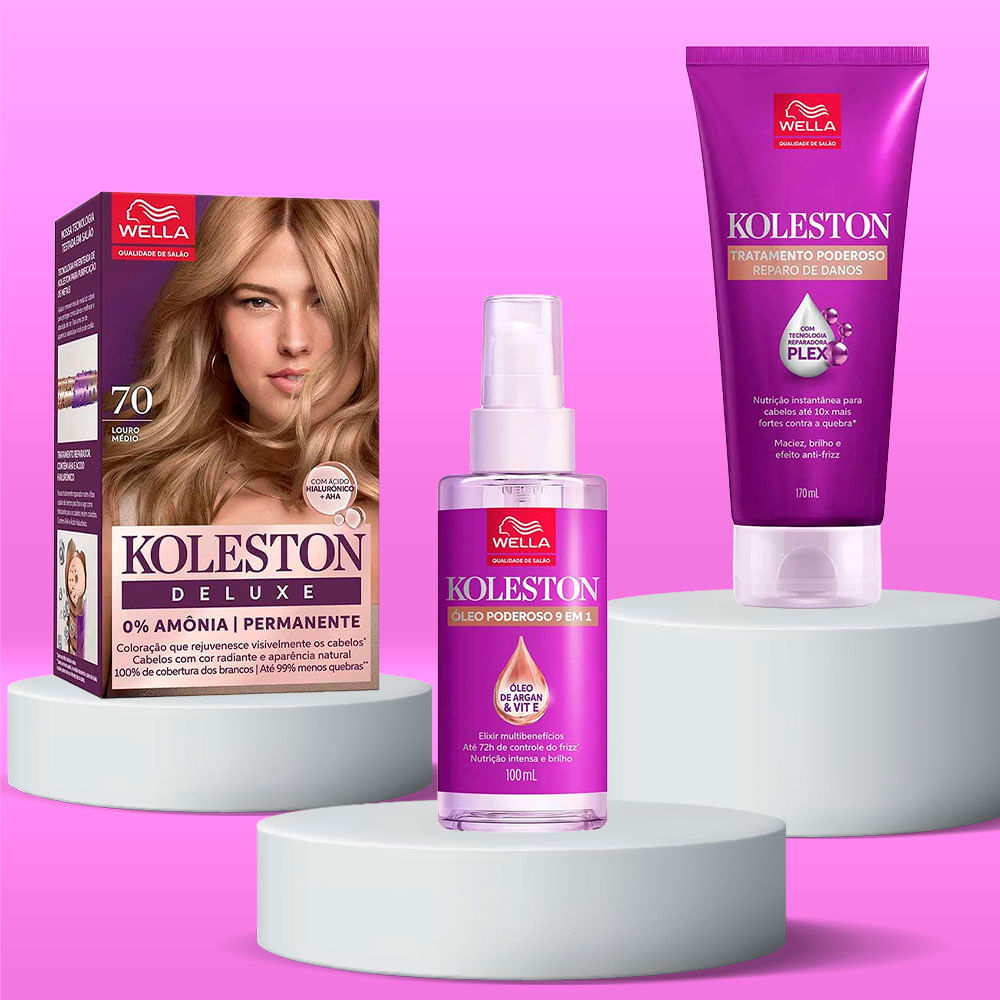 Kit Deluxe Koleston Coloração Louro Medio 7.0 + Tratamento 100ml + Óleo Capilar 100ml