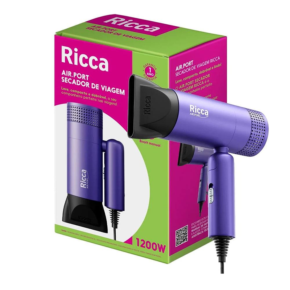 Secador de Cabelo Ricca Airport Portatil 1200w Bivolt