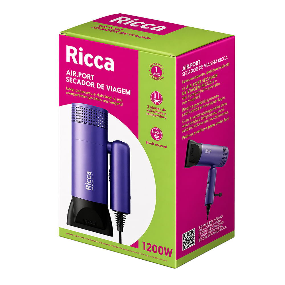 Secador de Cabelo Ricca Airport Portatil 1200w Bivolt