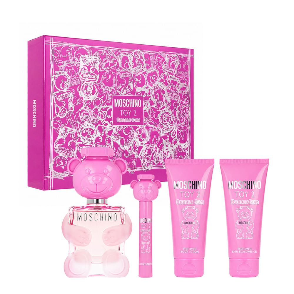 Kit Moschino Toy 2 Bubble Gum Woman Eau De Toilette 100ml + Travel Size 10ml + Body Lotion 100ml + Shower Gel 100ml