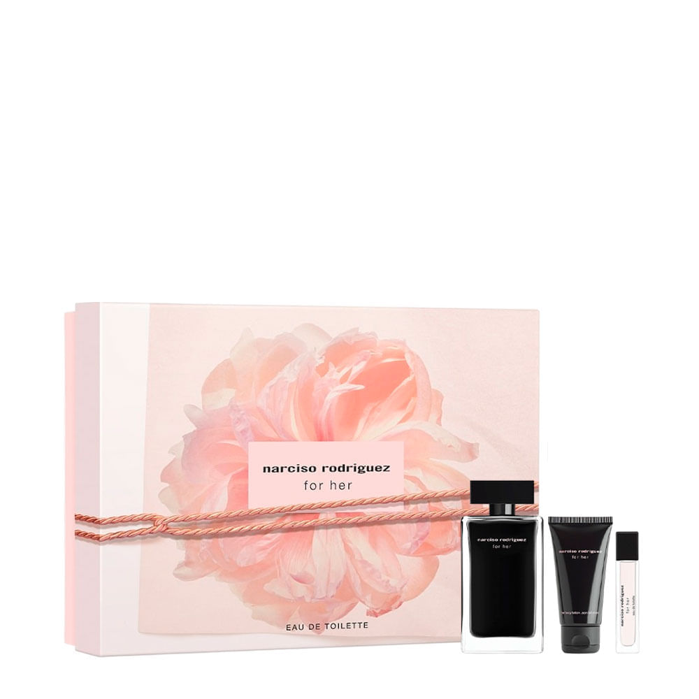 Kit Narciso Rodriguez For Her Feminino Perfume Eau De Toilette 100ml + Miniatura 10ml + Body Lotion 50ml