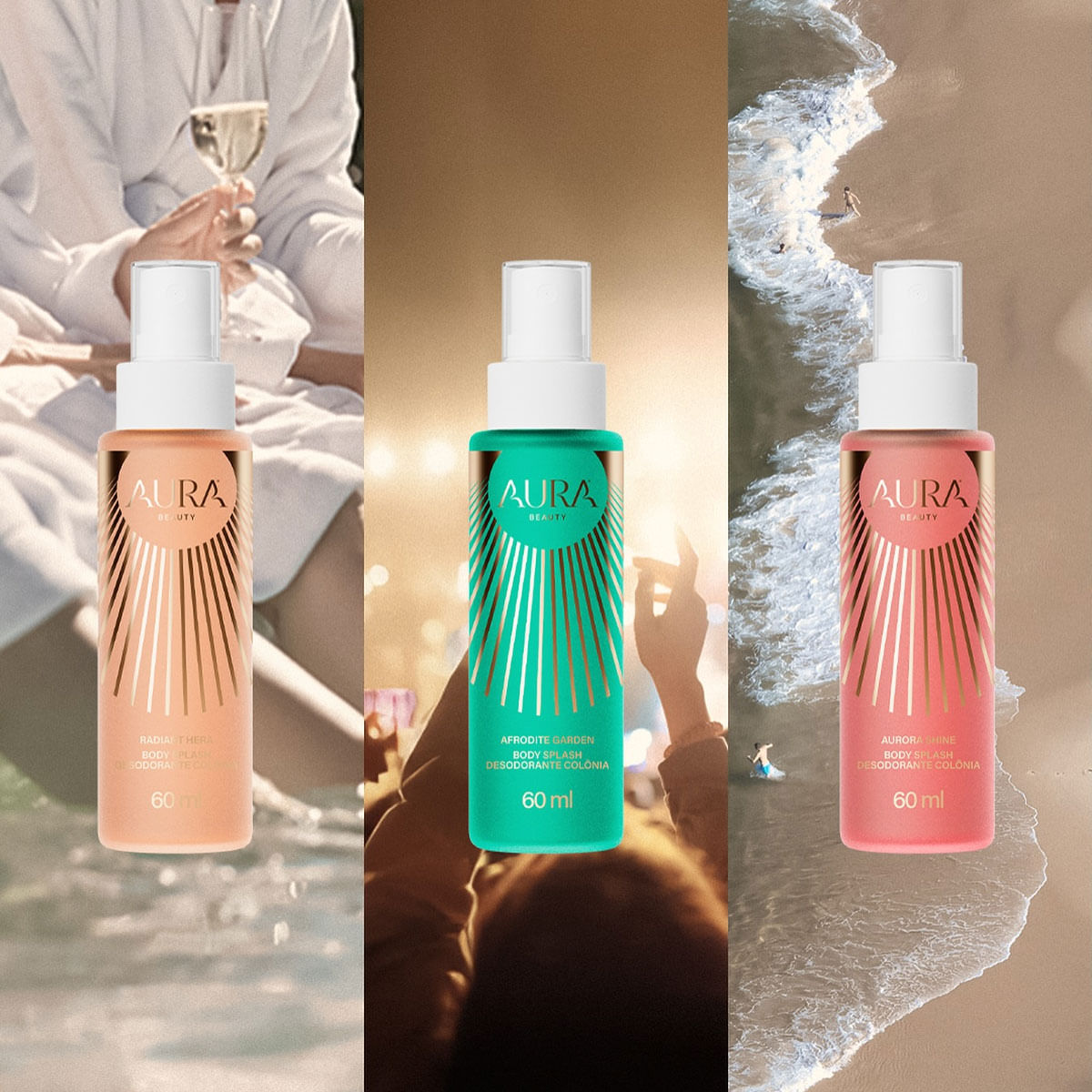 Kit Trilogia das Deusas Mini Body Splash Aura Beauty 60ml