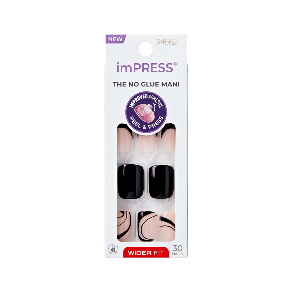Unhas Postiças Impress Wide Black Dress Kiss New York 30 Nails