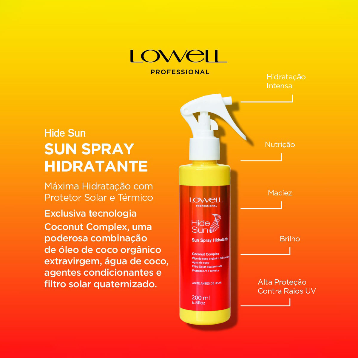 Spray Hidradante Hide Sun Coconut Complex Lowell 200ml